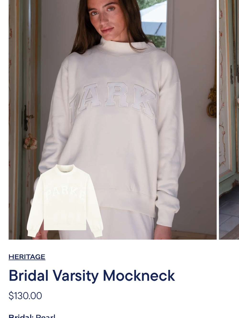 Heritage Bridal Varsity Mockneck Sweater - Pearl